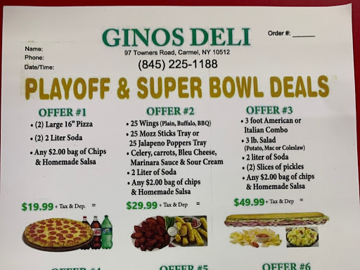 Ginos Deli & Pizza | 97 Towners Rd, Carmel Hamlet, NY 10512 | Phone: (845) 225-1188