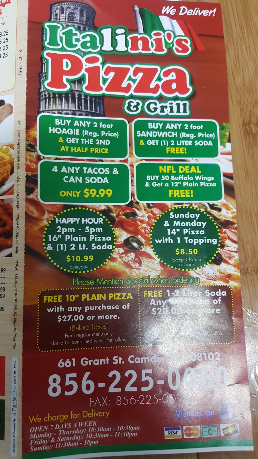 Italinis Pizza & Grill | 661 Grant St, Camden, NJ 08102 | Phone: (856) 225-0060