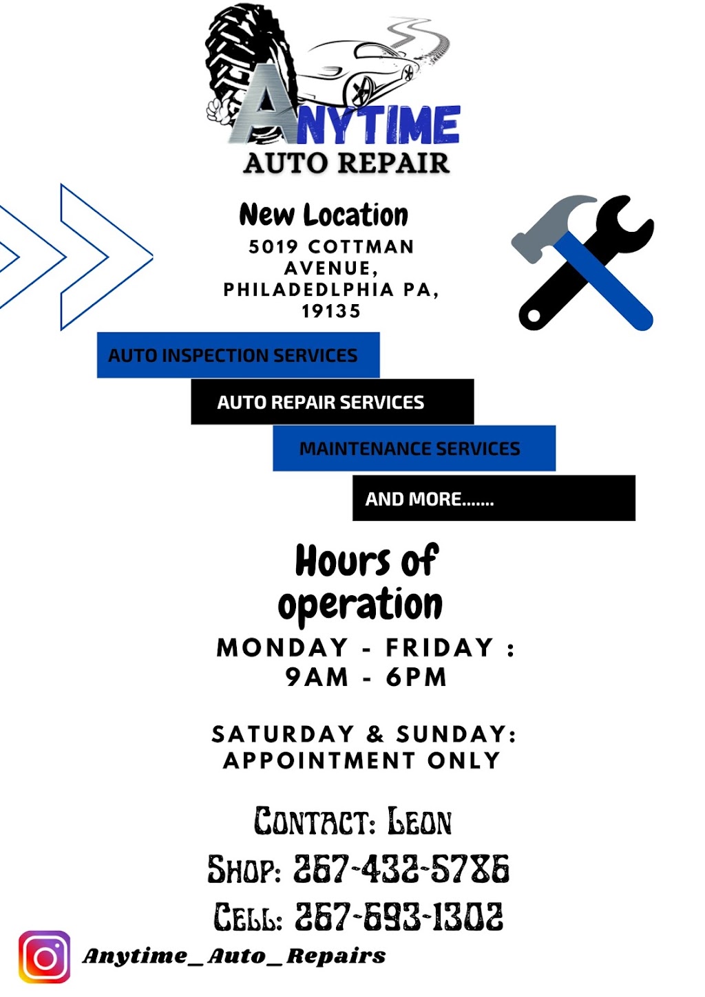 anytime auto repairs | 5019 Cottman Ave, Philadelphia, PA 19135 | Phone: (267) 693-1302