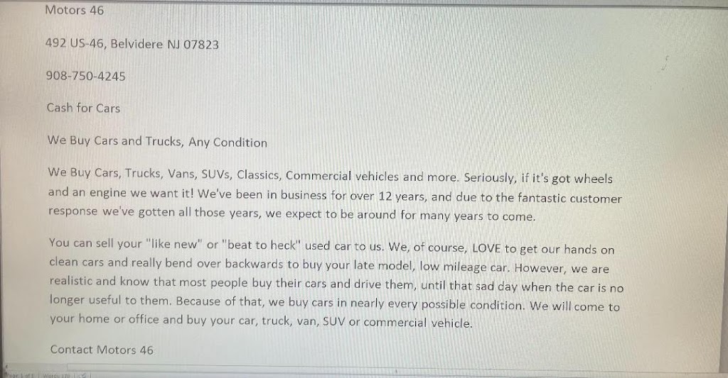 Motors 46 | 492 US-46, Belvidere, NJ 07823 | Phone: (908) 750-4245