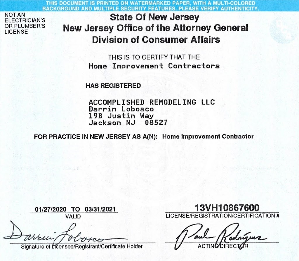 Accomplished Remodeling LLC | 19B Justin Way, Jackson Township, NJ 08527 | Phone: (732) 267-0280