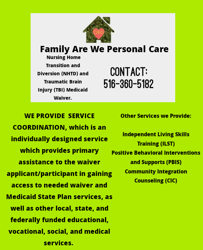 Family Are We Personal Care | 71 Rugby Dr W, Shirley, NY 11967 | Phone: (516) 360-5182