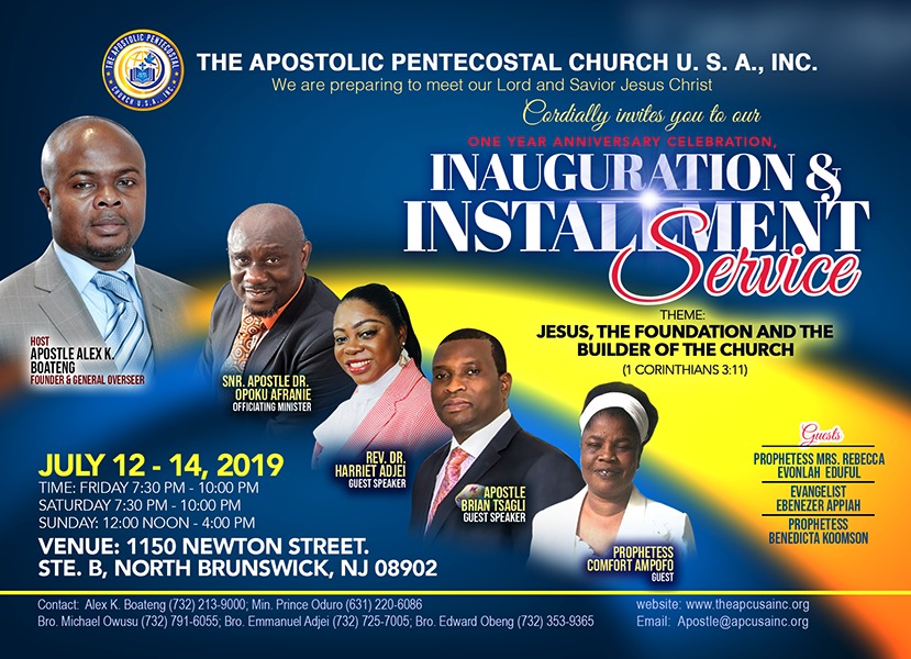 The Apostolic Pentecostal Church U.S.A., Inc. | 1150 Newton St suite b, North Brunswick Township, NJ 08902 | Phone: (732) 317-8933