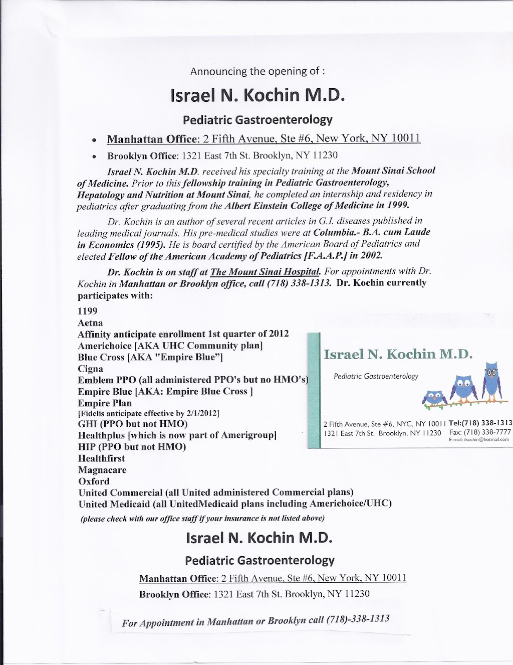 Israel Kochin M.D. | 1321 E 7th St, Brooklyn, NY 11230 | Phone: (718) 338-1313