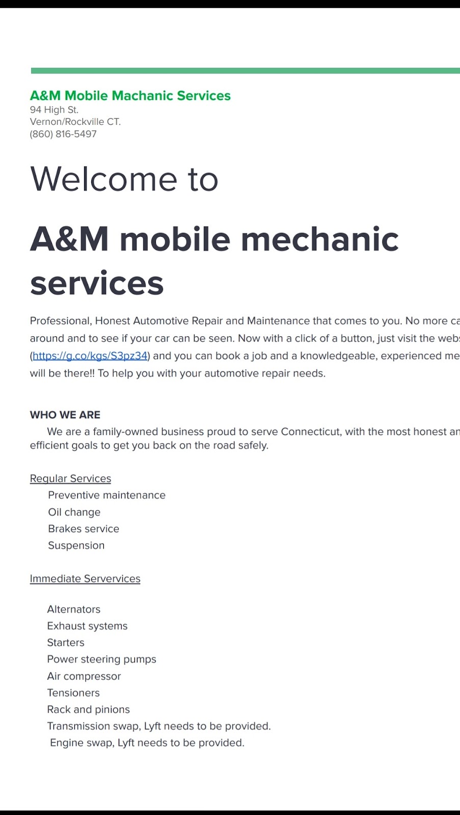A&M Mobile Mechanic Services LLC. | 642 Talcottville Rd, Vernon, CT 06066 | Phone: (860) 816-5497