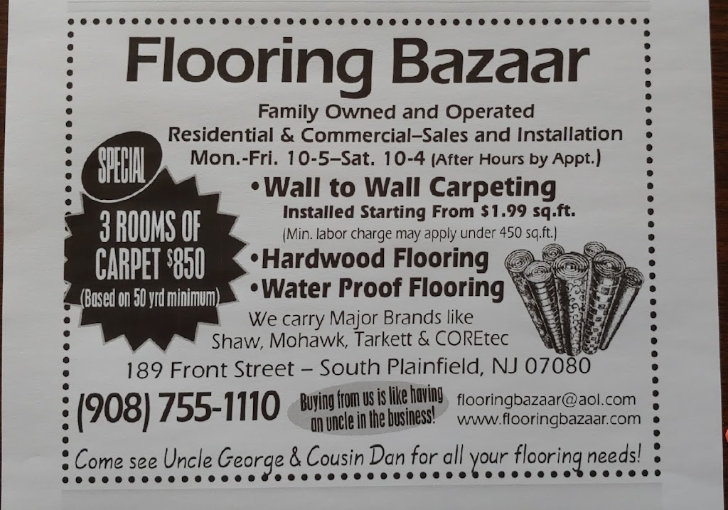 Flooring Bazaar | 136 S Plainfield Ave, South Plainfield, NJ 07080 | Phone: (908) 755-1110