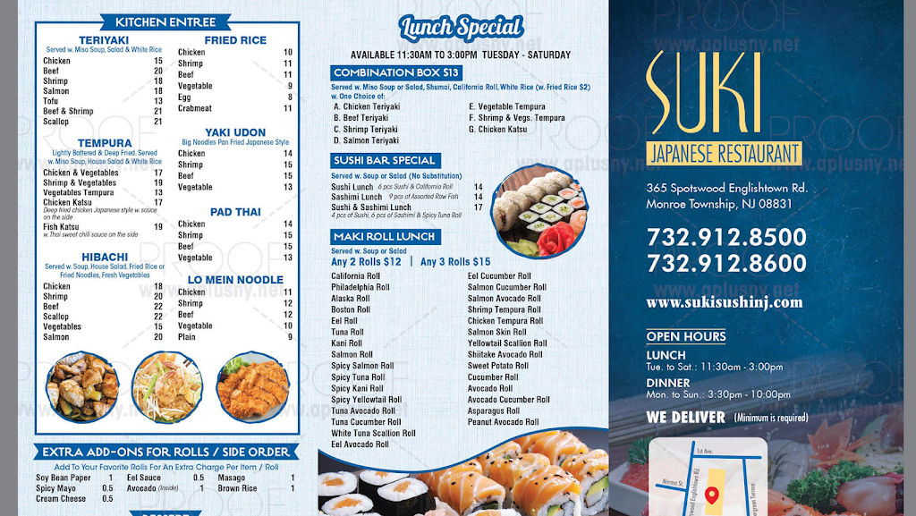 Suki Sushi | 365 Spotswood Englishtown Rd, Monroe Township, NJ 08831 | Phone: (732) 912-8500