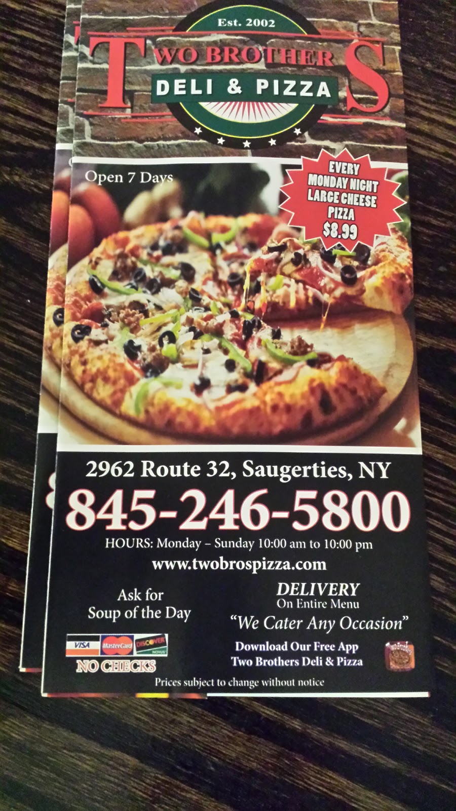 Two Brothers Deli & Pizza | 2962 NY-32, Saugerties, NY 12477 | Phone: (845) 246-5800