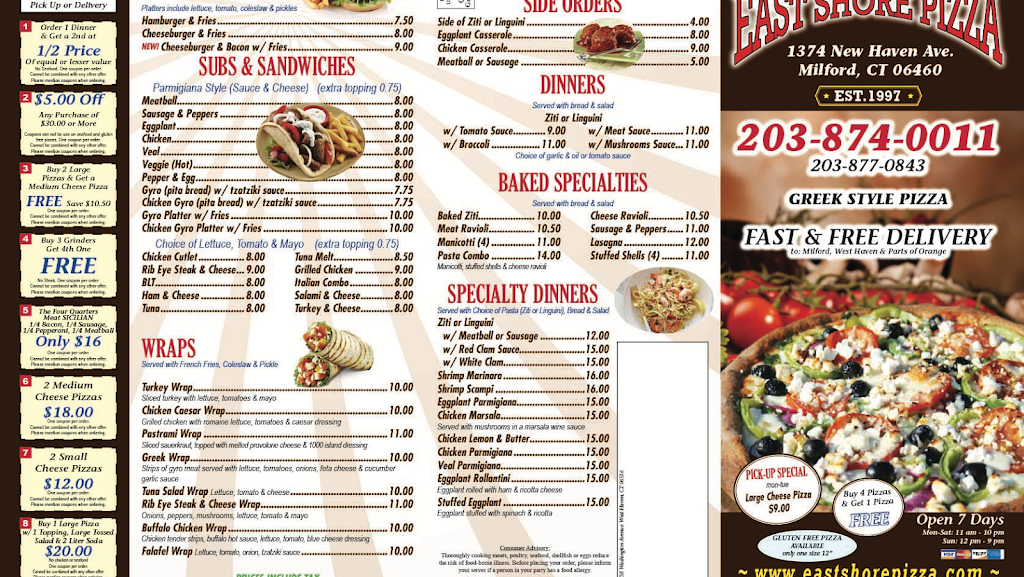 East Shore Pizza | 1374 New Haven Ave, Milford, CT 06460 | Phone: (203) 874-0011