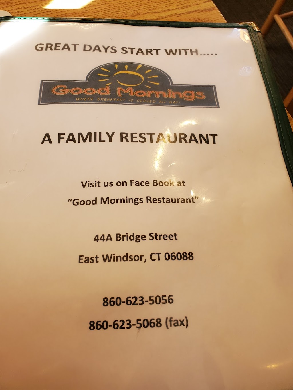 Good Mornings Restaurant | 44 Bridge St A, East Windsor, CT 06088 | Phone: (860) 623-5056