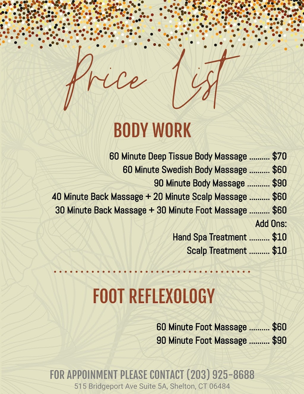 K&J Massage | 515 Bridgeport Ave #5A, Shelton, CT 06484 | Phone: (203) 925-8688