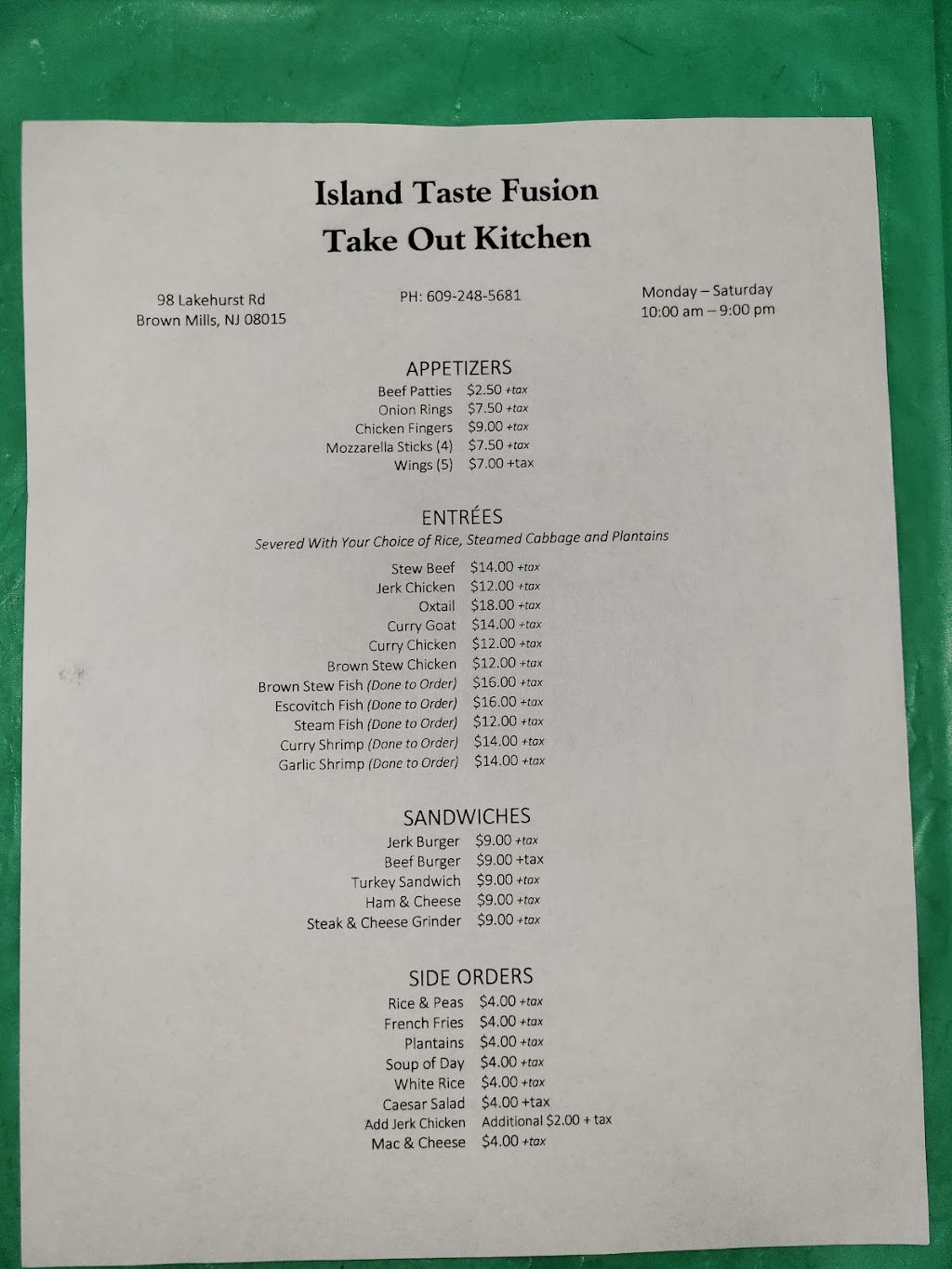 Island Taste Fusion | 98 Lakehurst Rd, Browns Mills, NJ 08015 | Phone: (609) 248-5681