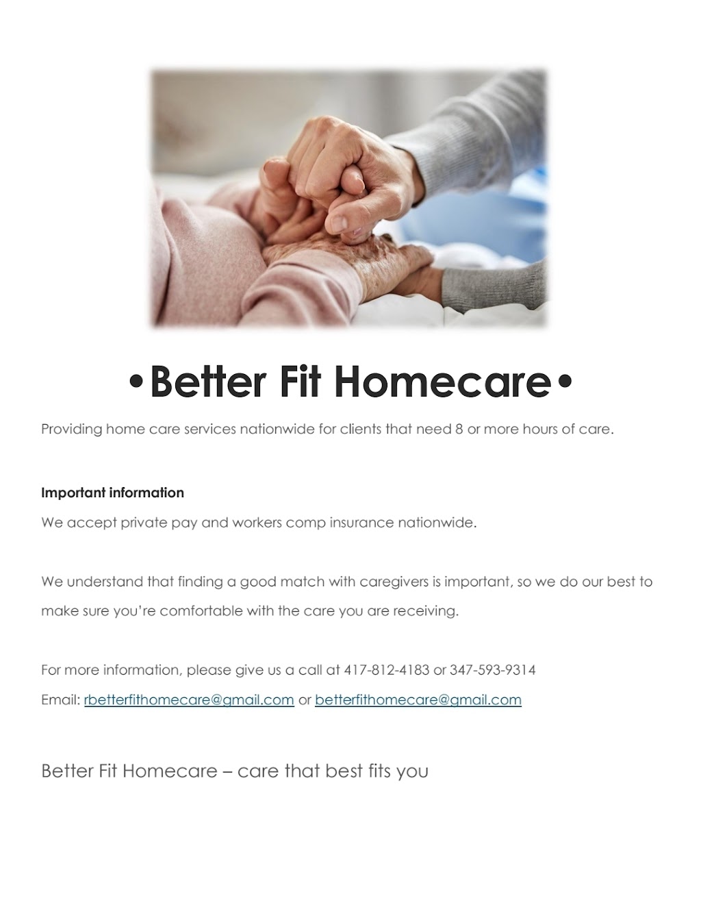 Better Fit Home Care Agency LLC | 2110 Allentown Rd Unit 51, Milford Square, PA 18935 | Phone: (347) 593-9314