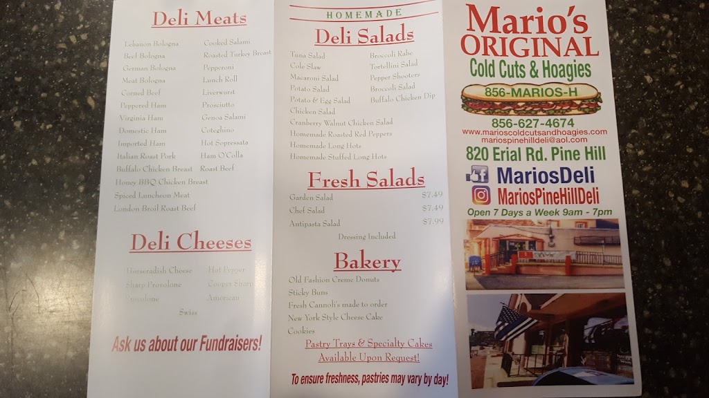 Marios Original Deli & Hoagies | 820 Erial Rd, Pine Hill, NJ 08021 | Phone: (856) 627-4674