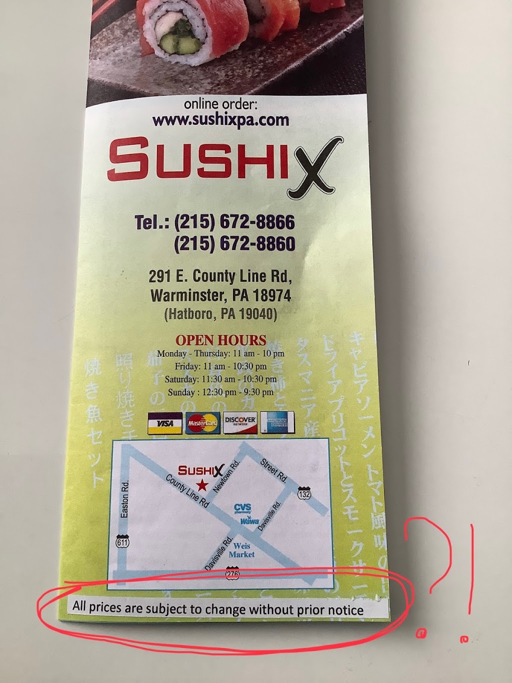 SUSHI X | 291 E County Line Rd, Hatboro, PA 19040 | Phone: (215) 672-8866