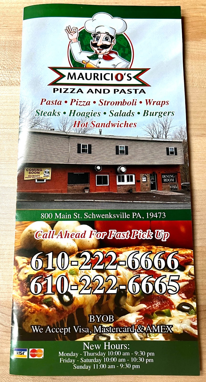 Mauricio’s Pizza & Pasta | 800 Main St, Schwenksville, PA 19473 | Phone: (610) 222-6666