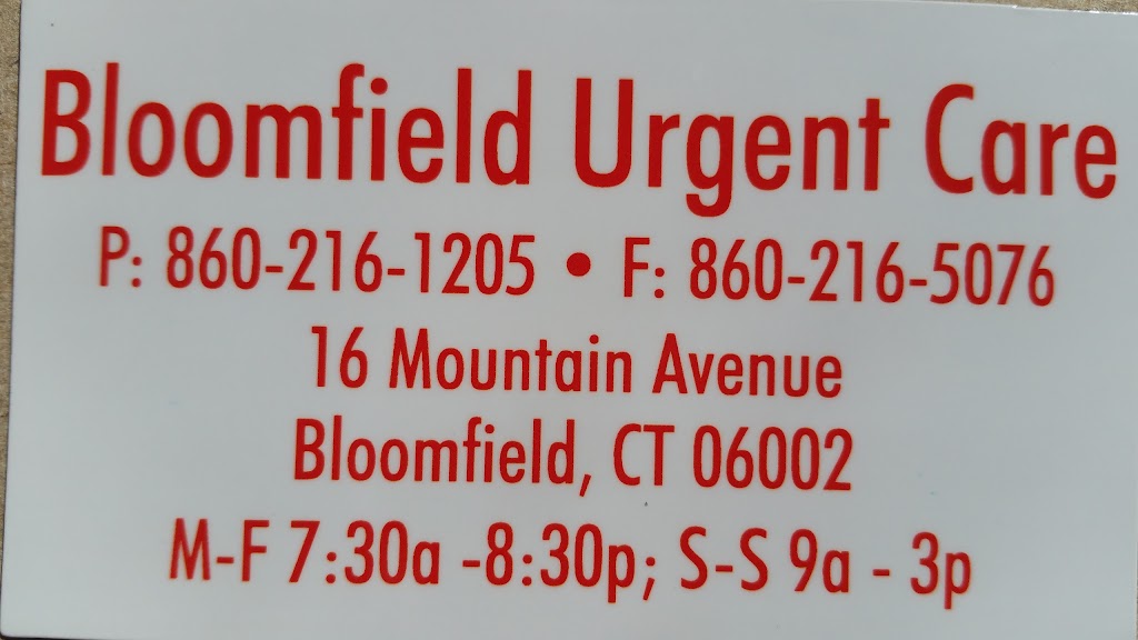 Bloomfield Urgent Care LLC | 16 Mountain Ave, Bloomfield, CT 06002 | Phone: (860) 216-1205