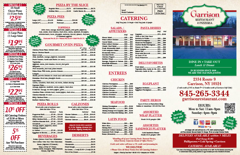 Garrison Restaurant & Pizzeria (The old Papa Johns!) | 2534 US-9, Garrison, NY 10524 | Phone: (845) 265-3344