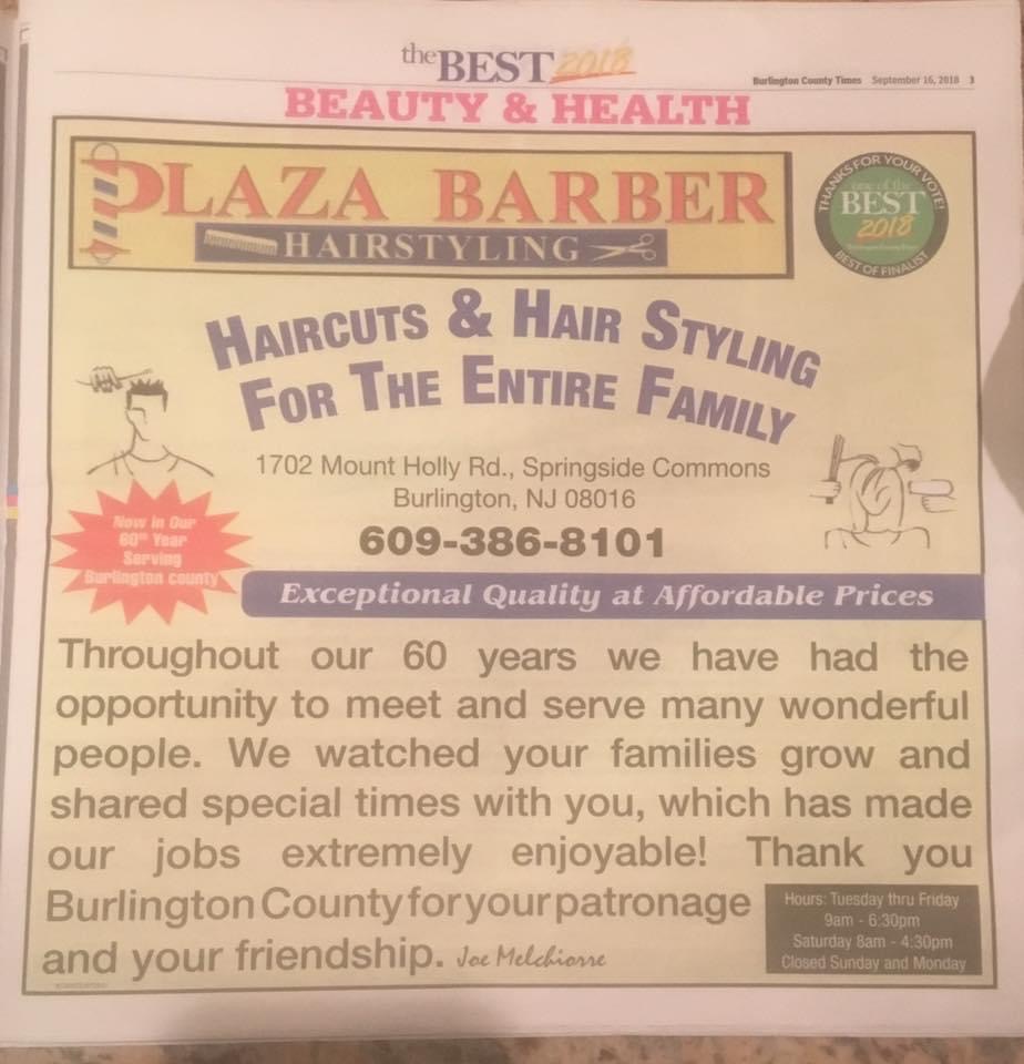 Plaza Barber & Hair Styling | 1702 Mt Holly Rd, Burlington, NJ 08016 | Phone: (609) 386-8101