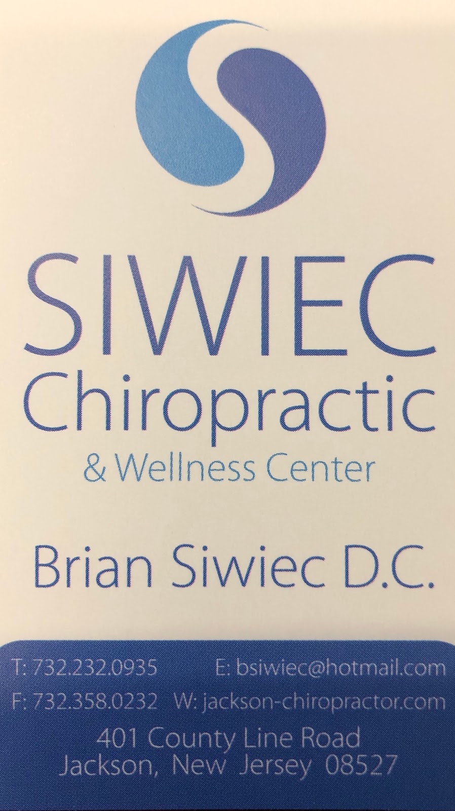 Siwiec Chiropractic | 401 N County Line Rd, Jackson Township, NJ 08527 | Phone: (732) 232-0935