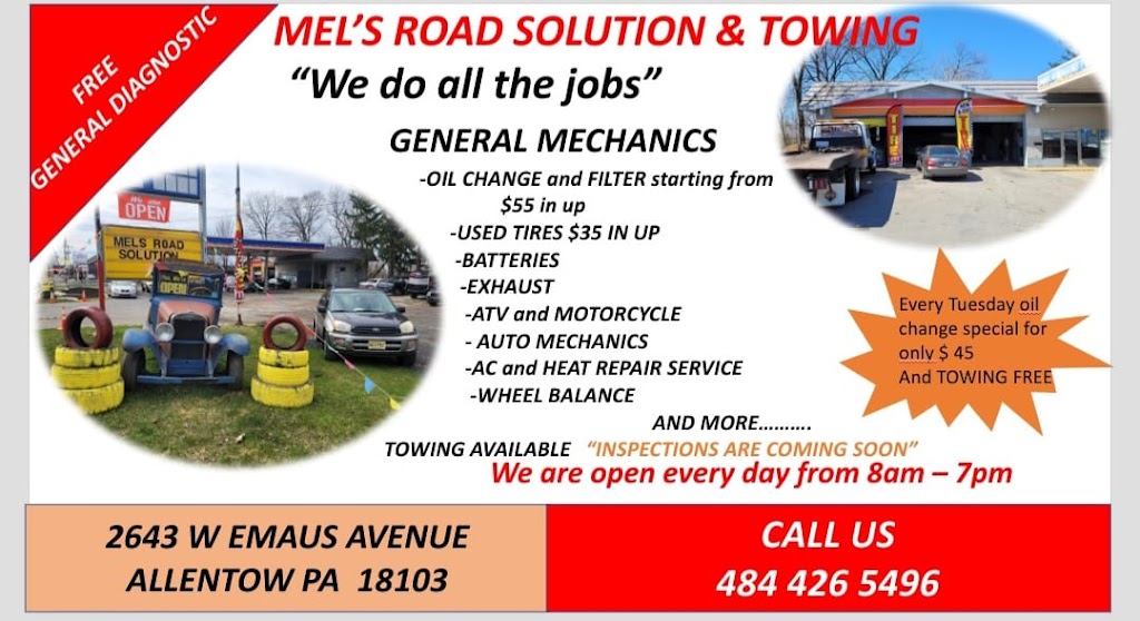 Mels Road Solutions and Towing | 2643 W Emaus Ave, Allentown, PA 18103 | Phone: (484) 426-5496