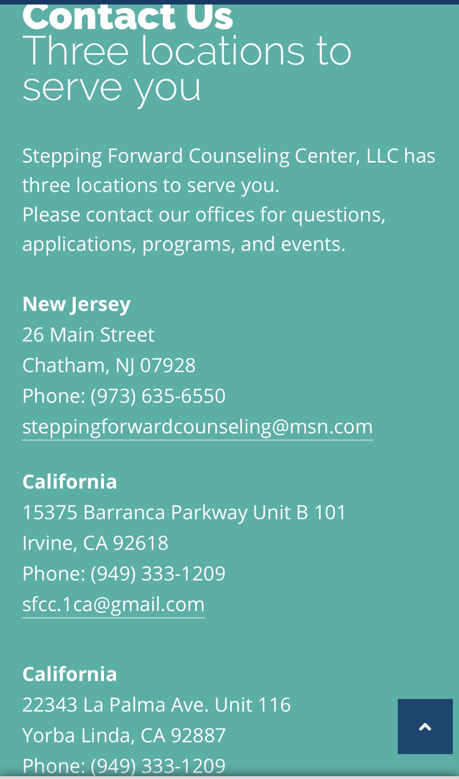 Stepping Forward Counseling Center, LLC | 26 Main St #13, Chatham, NJ 07928 | Phone: (973) 635-6550
