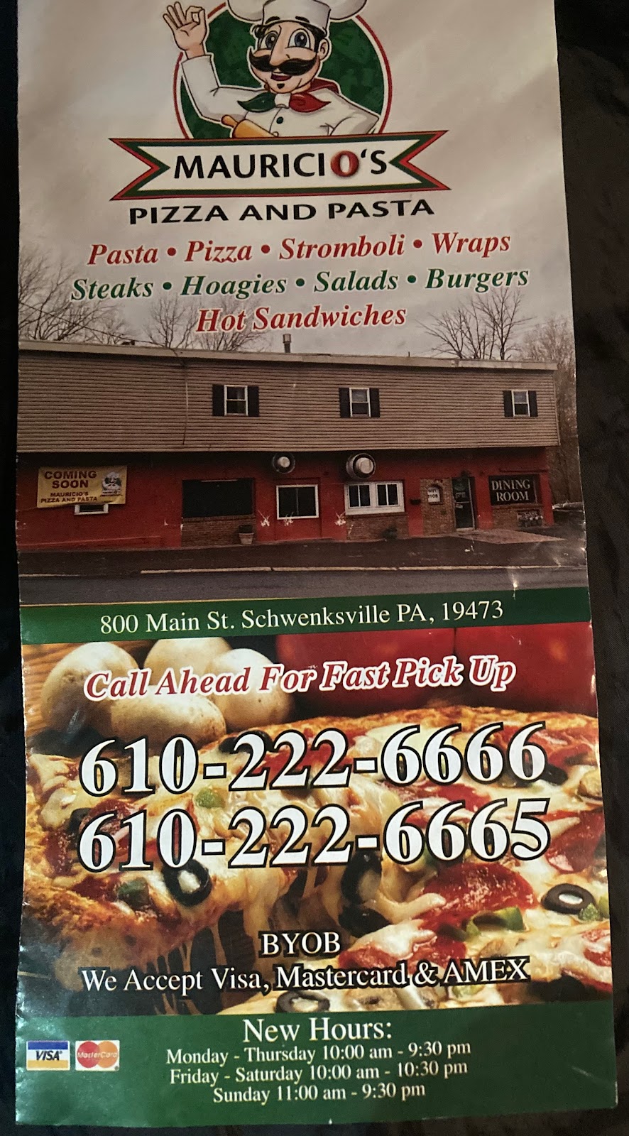Mauricio’s Pizza & Pasta | 800 Main St, Schwenksville, PA 19473 | Phone: (610) 222-6666
