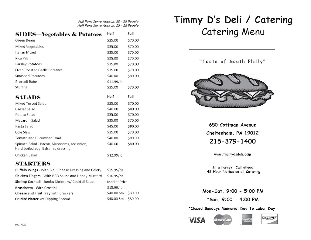 Timmy Ds Deli & Catering | 650 Cottman Ave, Cheltenham, PA 19012 | Phone: (215) 379-1400