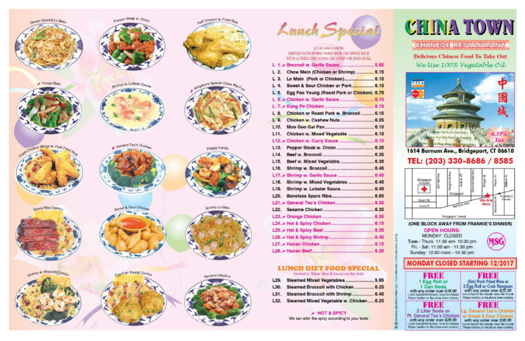 China Town Chinese Restaurant | 1614 Barnum Ave, Bridgeport, CT 06610 | Phone: (203) 330-8686