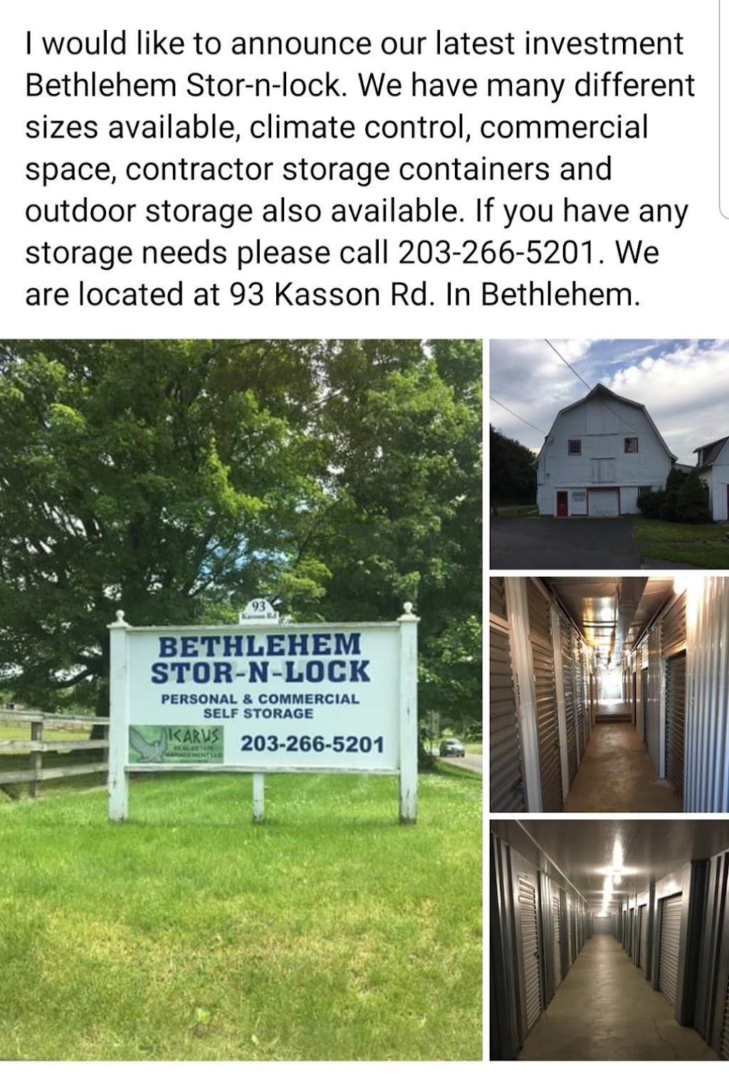 Bethlehem Stor-N-Lock | 93 Kasson Rd, Bethlehem, CT 06751 | Phone: (203) 266-5201