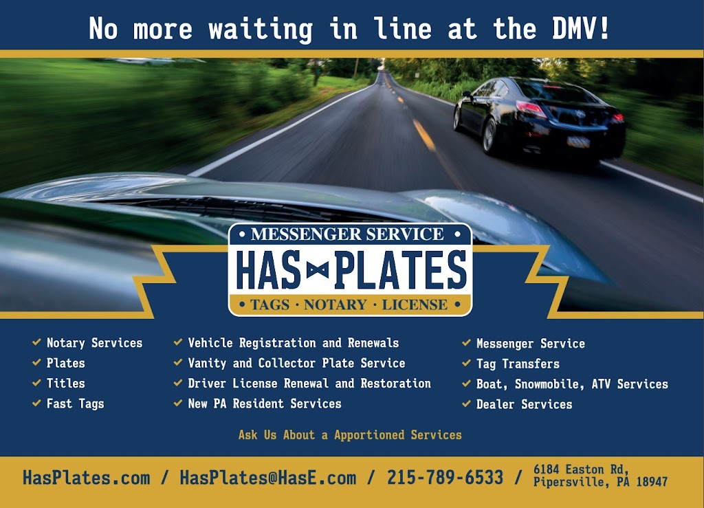 HasPlates Auto Tag Services | 6184 Easton Rd, Pipersville, PA 18947 | Phone: (215) 789-6533