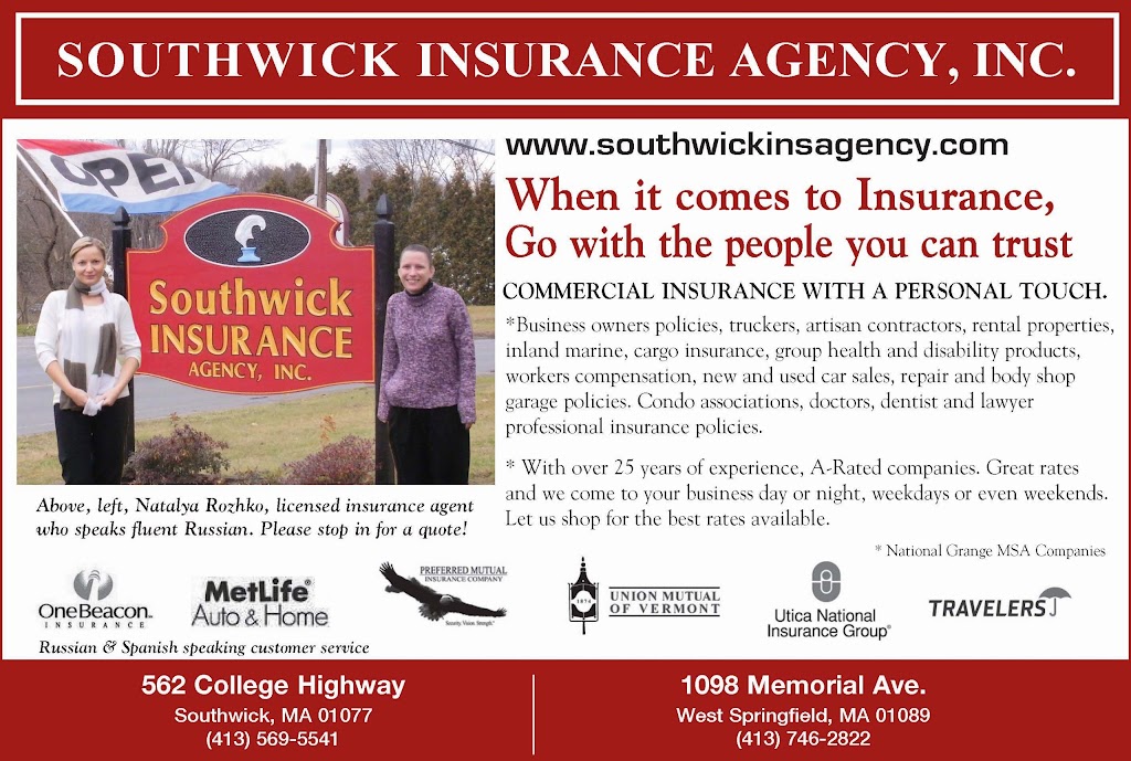 Southwick Insurance Agency Inc. | 562 College Hwy, Southwick, MA 01077 | Phone: (413) 569-3522