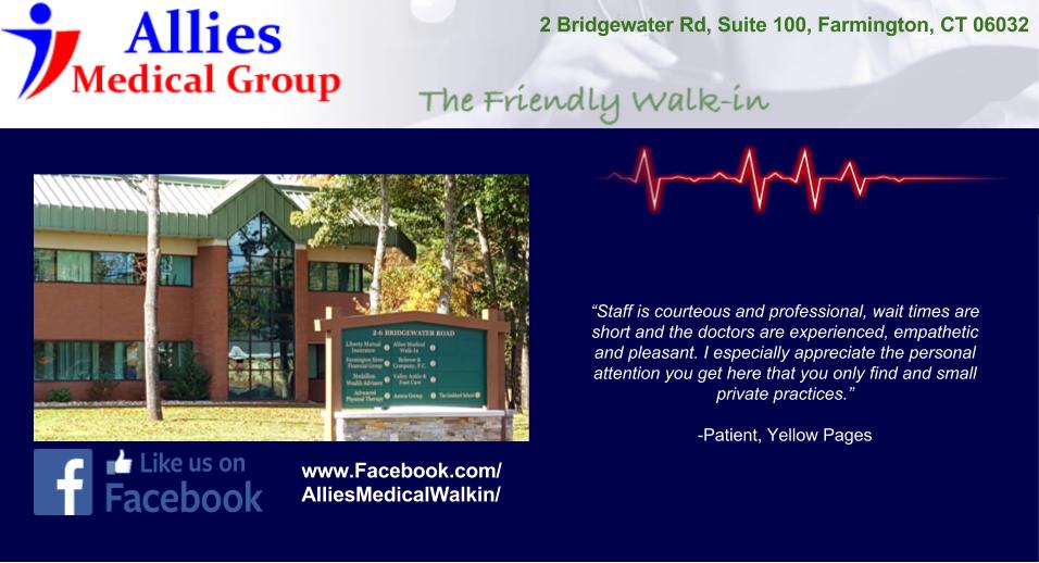 Allies Medical Group | 2 Bridgewater Rd #100, Farmington, CT 06032 | Phone: (860) 678-9900