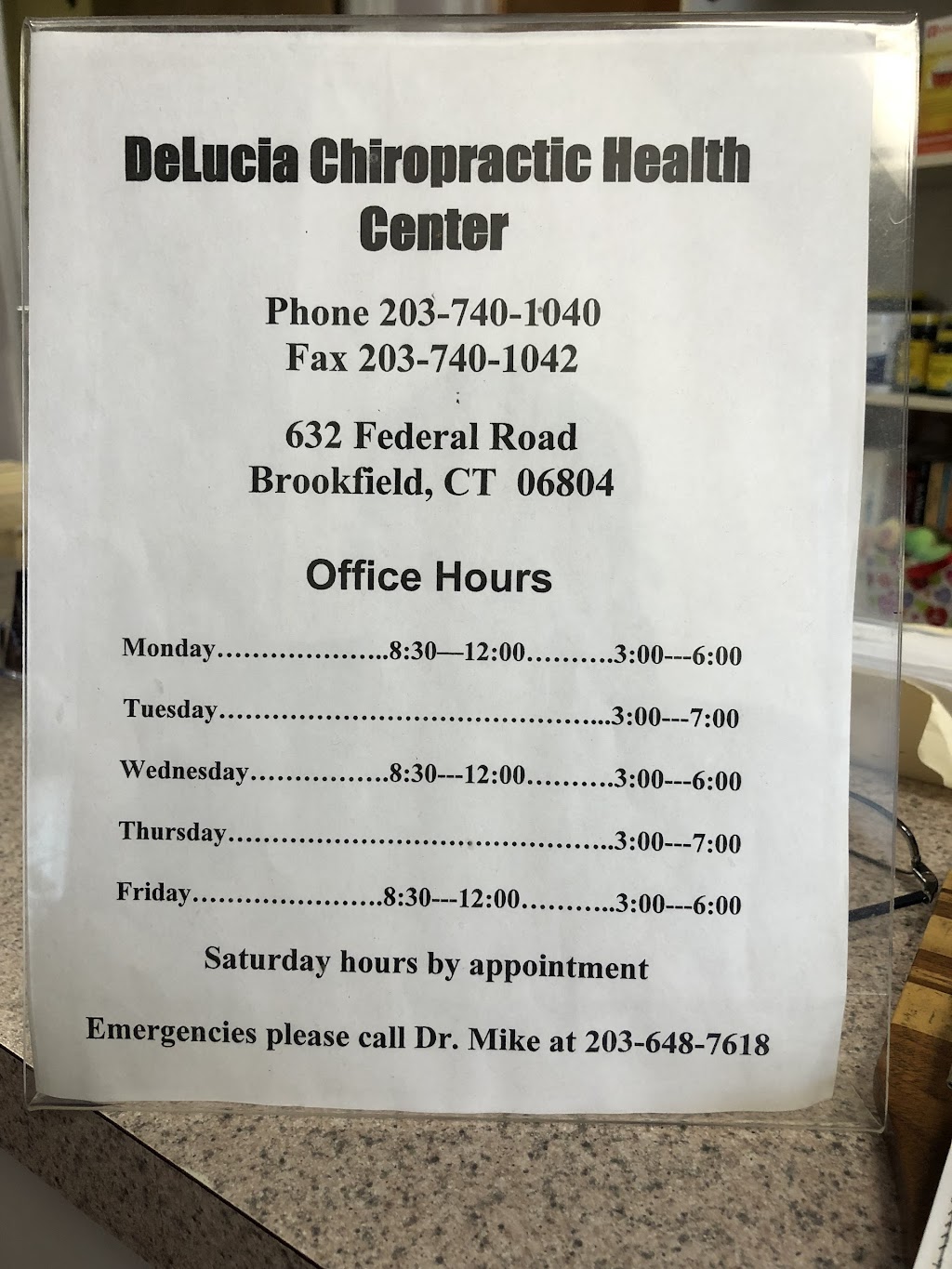 Delucia Chiropractic Health Center | 632 Federal Rd, Brookfield, CT 06804 | Phone: (203) 740-1040