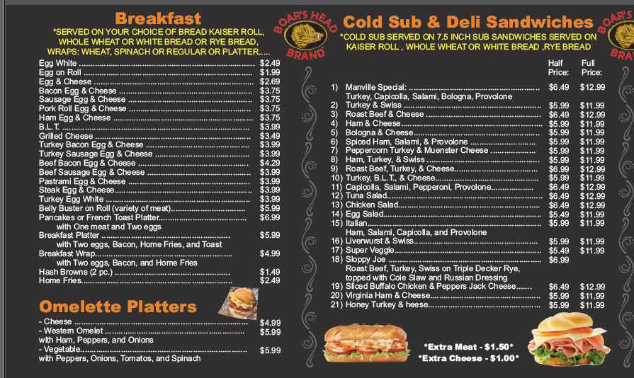 Manville Deli | 836 Kennedy Blvd, Manville, NJ 08835 | Phone: (908) 722-9750