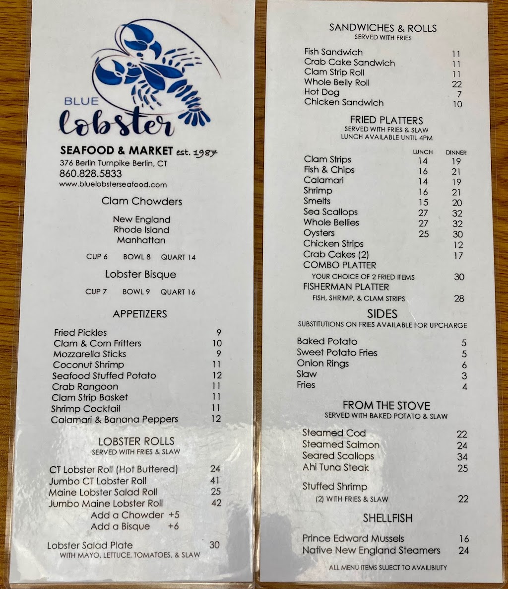Blue Lobster Restaurant | 376 Berlin Turnpike, Berlin, CT 06037 | Phone: (860) 828-5833