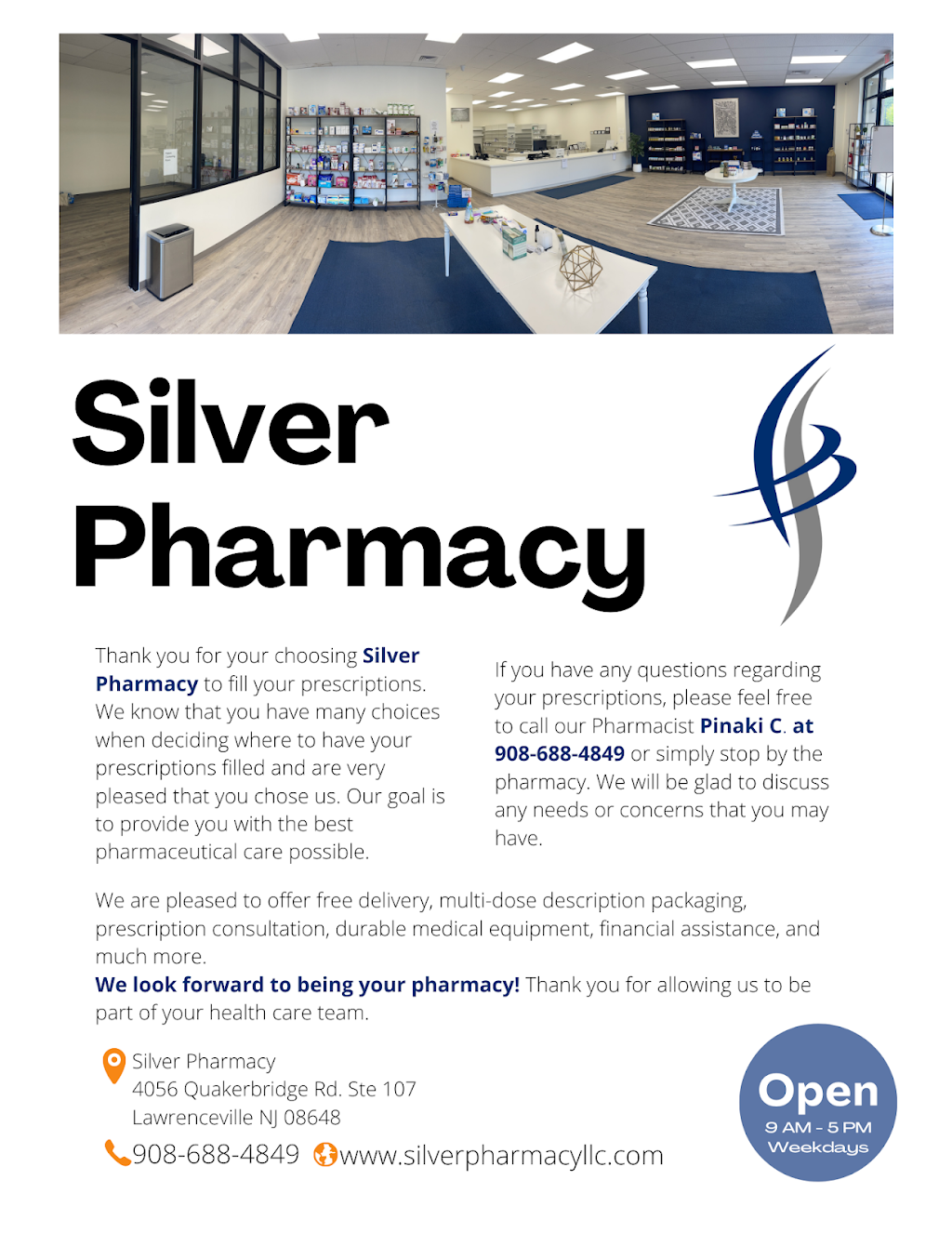 Silver Pharmacy | 4056 Quakerbridge Rd Suite 107, Lawrence Township, NJ 08648 | Phone: (908) 688-4849