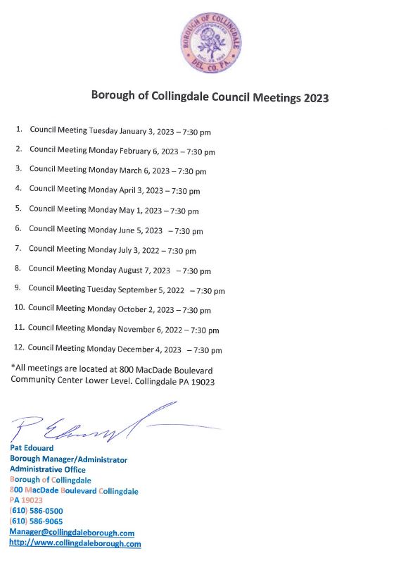 Borough Of Collingdale | 800 MacDade Blvd Borough Hall, Administrative Office, 800 MacDade Blvd, Collingdale, PA 19023 | Phone: (610) 586-0500
