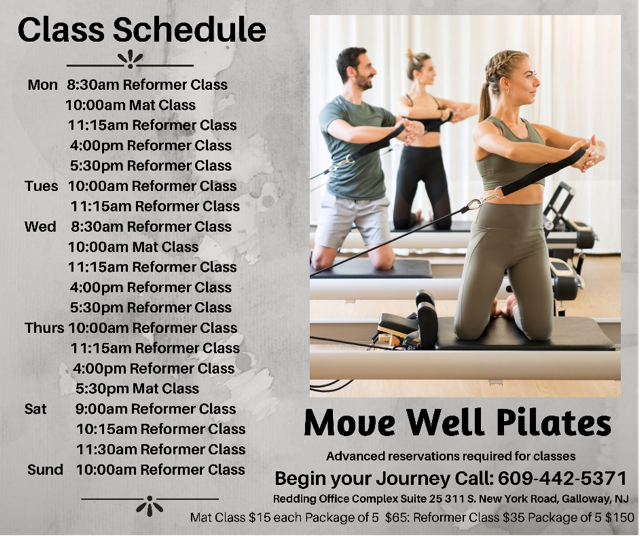 Move Well Pilates | 311 S New York Rd Ste 25, Galloway, NJ 08205 | Phone: (609) 442-5371