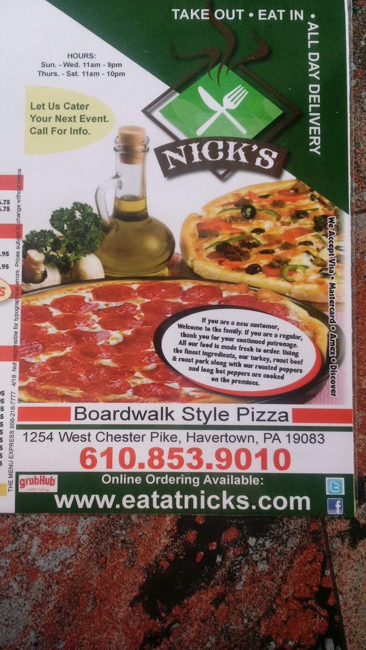 Nicks Pizzeria | 1254 West Chester Pike, Havertown, PA 19083 | Phone: (610) 853-9010