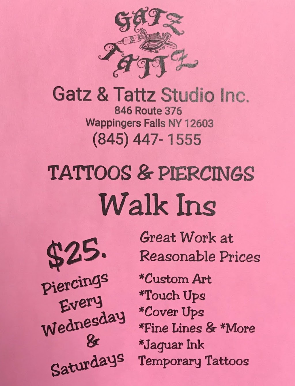 Gatz & Tattz Studio Inc. | 850 NY-376, Wappingers Falls, NY 12590 | Phone: (845) 447-1555