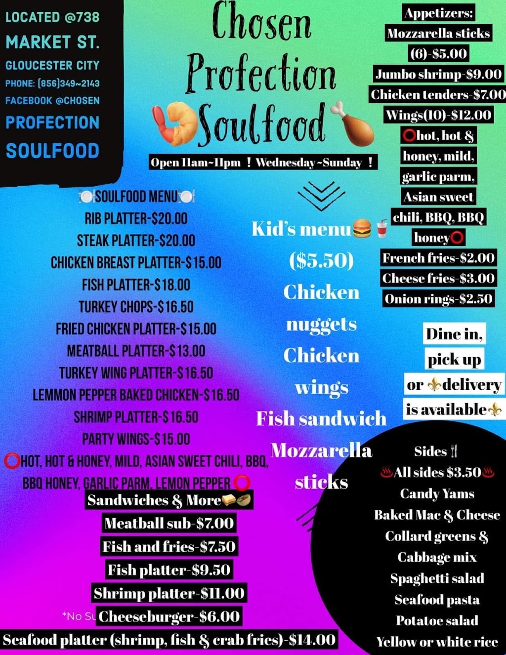 Chosen Profection Soulfood | 738 Market St, Gloucester City, NJ 08030 | Phone: (856) 349-2143