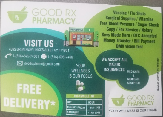 Good Rx Pharmacy | 459 S Broadway, Hicksville, NY 11801 | Phone: (516) 595-7400