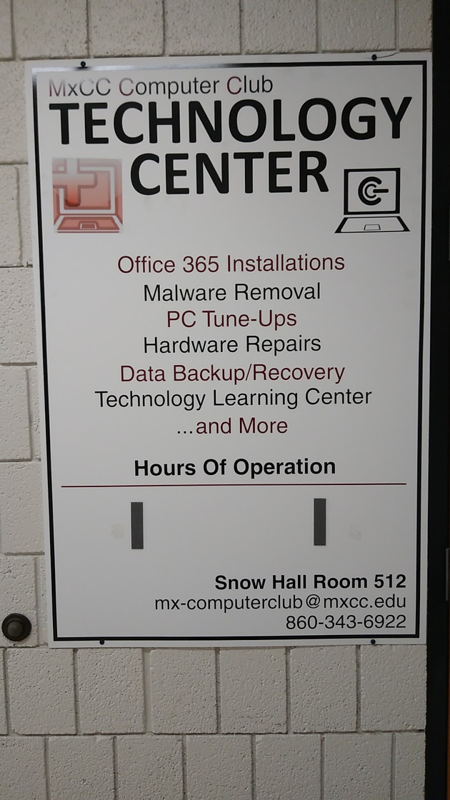 MxCC Computer Club Technology Center | Snow Hall, 100 Training Hill Rd, Middletown, CT 06457 | Phone: (860) 343-6922