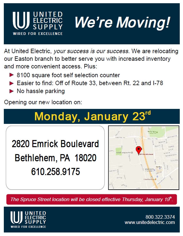 United Electric Supply | 2820 Emrick Blvd, Bethlehem, PA 18020 | Phone: (610) 258-9175