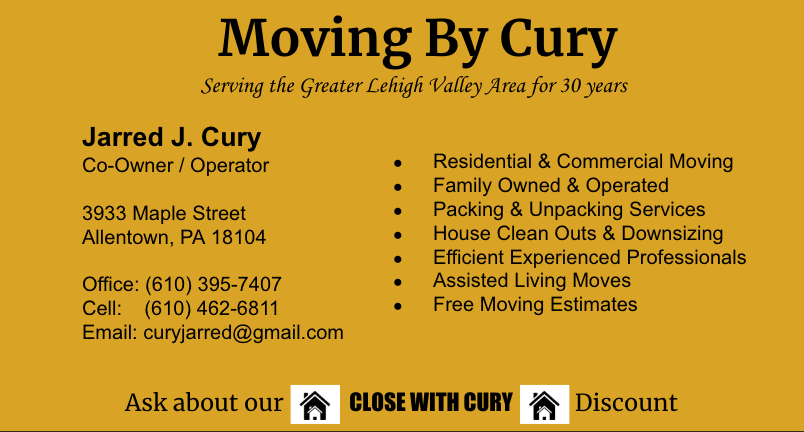 Moving By Cury | 22 Park Blvd, Allentown, PA 18104 | Phone: (610) 395-7407