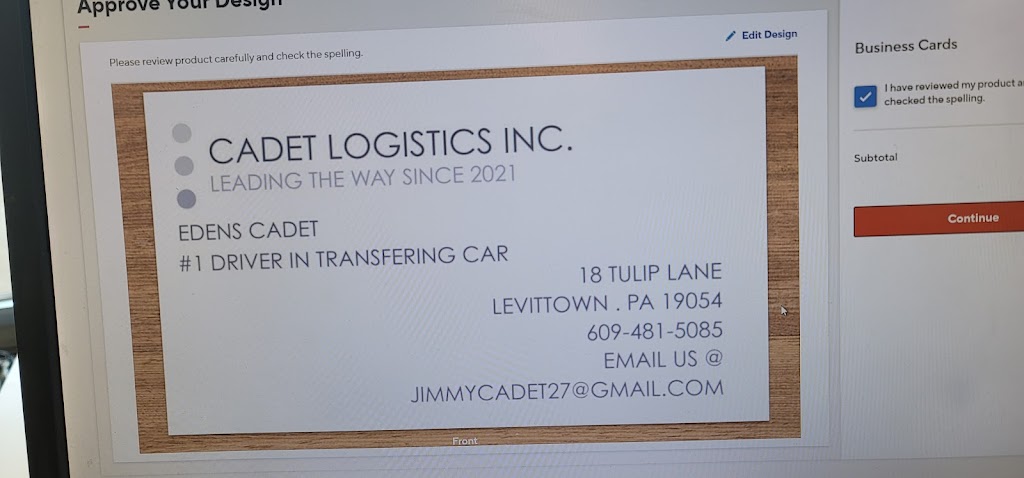 CADET LOGISTICS LLC | 18 Tulip Ln, Levittown, PA 19054 | Phone: (609) 481-5085