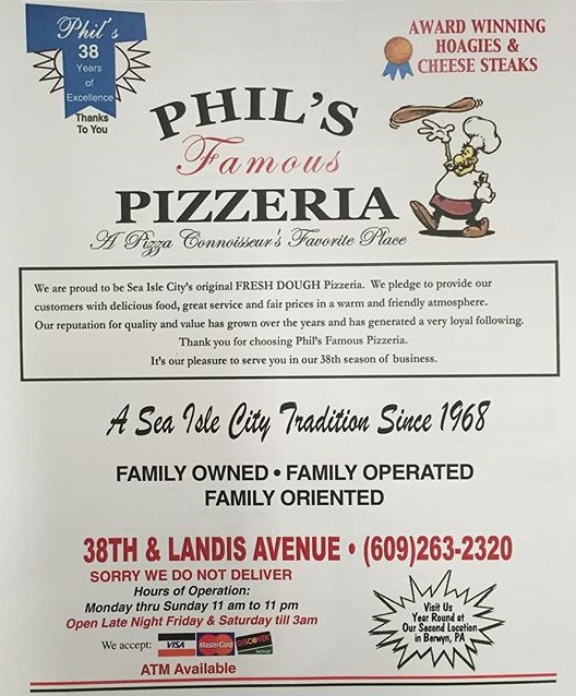 Phils Famous Pizzeria | 3712 Landis Ave, Sea Isle City, NJ 08243 | Phone: (609) 263-2320