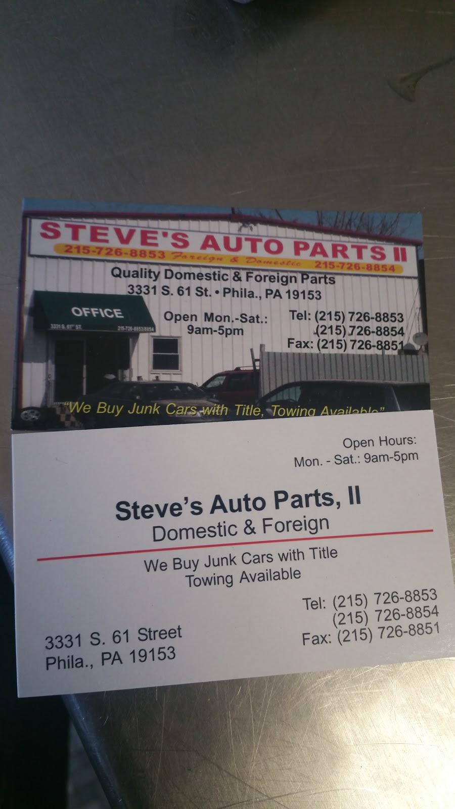 Steves Auto Parts II | 3331 S 61st St, Philadelphia, PA 19153 | Phone: (215) 726-8853