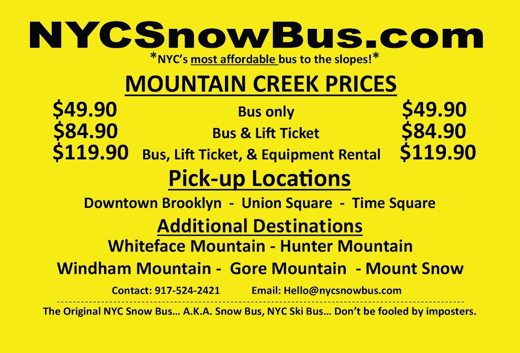 NYC Snow Bus - Ski & Snowboard Trips | 200 NJ-94, Vernon Township, NJ 07462 | Phone: (917) 524-2421